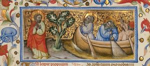 The Calling of Saints Peter and Andrew (detail), Master of the Brussels Initials from a missal commissioned by Bishop Cosimo de’ Migliorati of Bologna, c1389–1404; J Paul Getty Museum