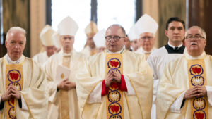 Bishop David Waller (centre) with Fr Andrew Starkie (left) and Fr David Lashbrooke