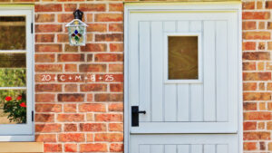 Front door of cottage with marking 20+C+M+B+25