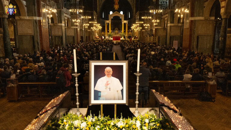Photograph of Pope Francis at the Requiem Mass in Westminster Cathedral, 21 April. © Mazur/CBCEW